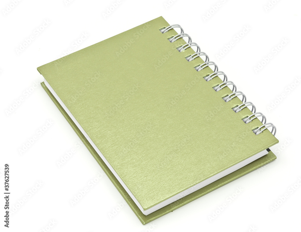 stack of ring binder book or green notebook