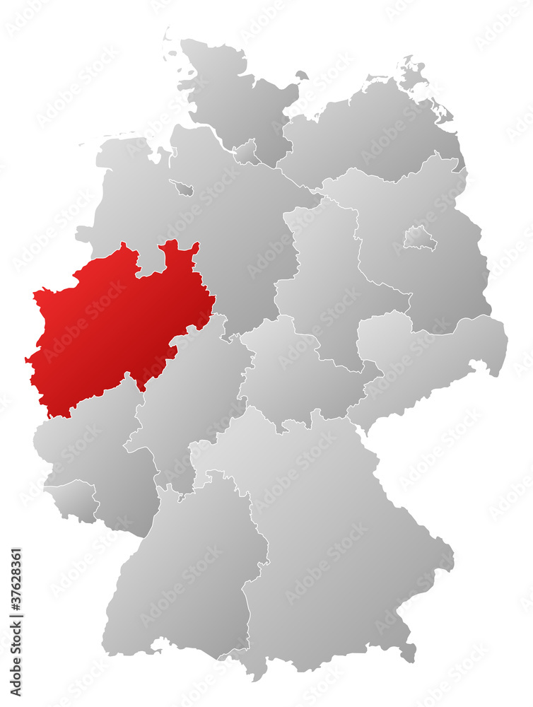 Map of Germany, North Rhine-Westphalia highlighted
