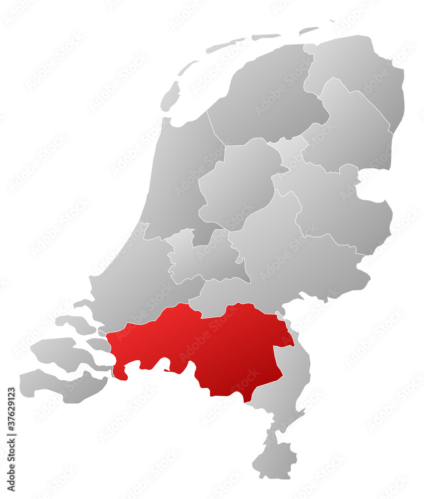 Map of Netherlands, North Brabant highlighted