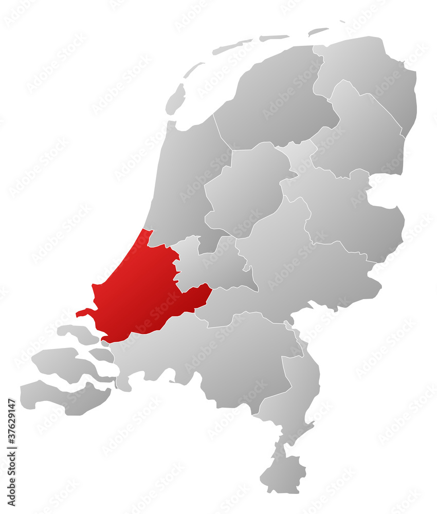 Map of Netherlands, South Holland highlighted