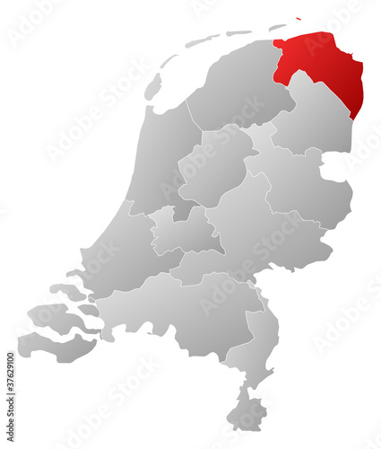 Map of Netherlands, Groningen highlighted