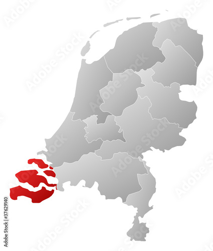 Map of Netherlands, Zeeland highlighted