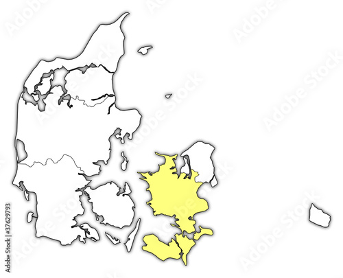 Map of Danmark, Zealand highlighted