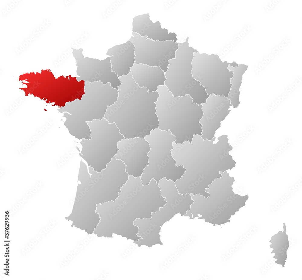 Map of France, Brittany highlighted