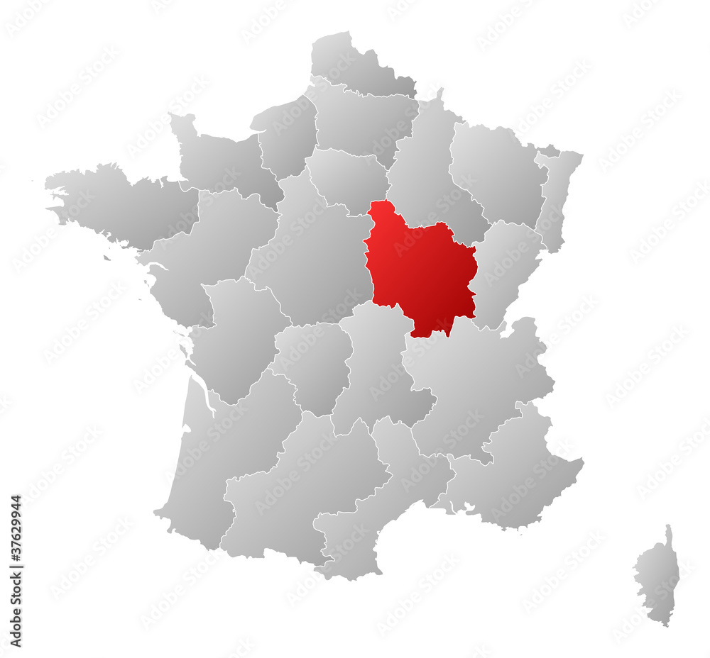 Map of France, Burgundy highlighted