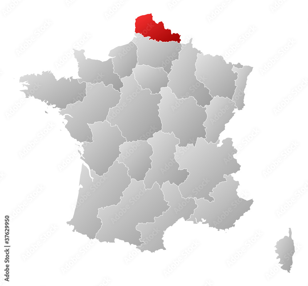 Map of France, Nord-Pas-de-Calais highlighted Map of France, Nord-Pas-de-Calais highlighted