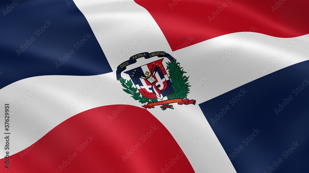 Dominican Republic flag in the wind - obrazy, fototapety, plakaty 
