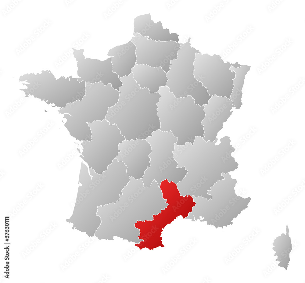 Map of France, Languedoc-Roussillon highlighted Map of France, Languedoc-Roussillon highlighted