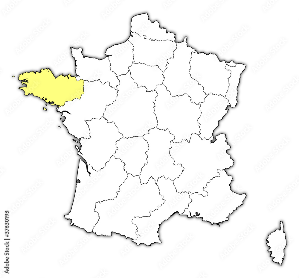 Map of France, Brittany highlighted Map of France, Brittany highlighted