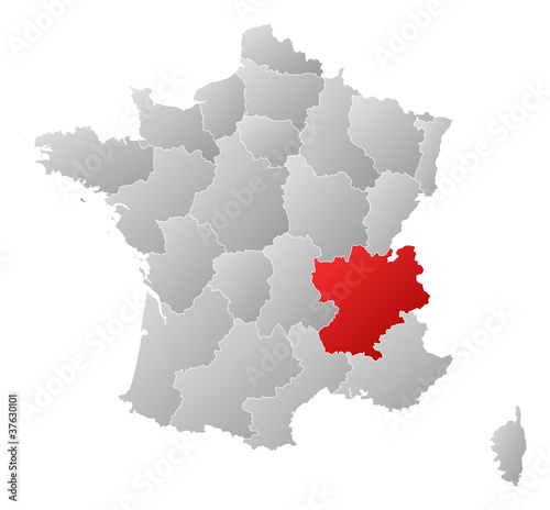 Photos Map of France, Rhône-Alpes highlighted