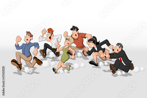Cartoon people running. High speed race.