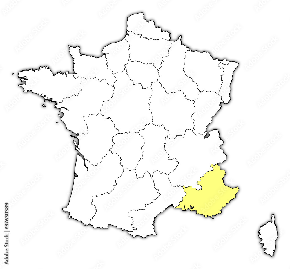 Map of France, Provence-Alpes-Côte d’Azur highlighted