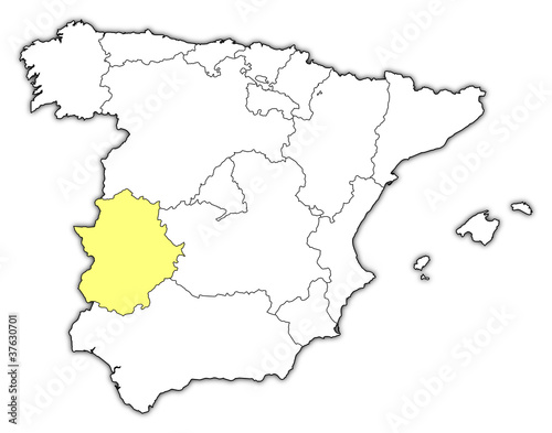 Map of Spain  Extremadura highlighted