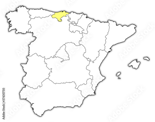 Map of Spain, Cantabria highlighted