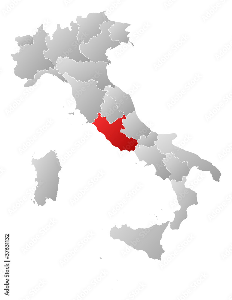 Map of Italy, Lazio highlighted