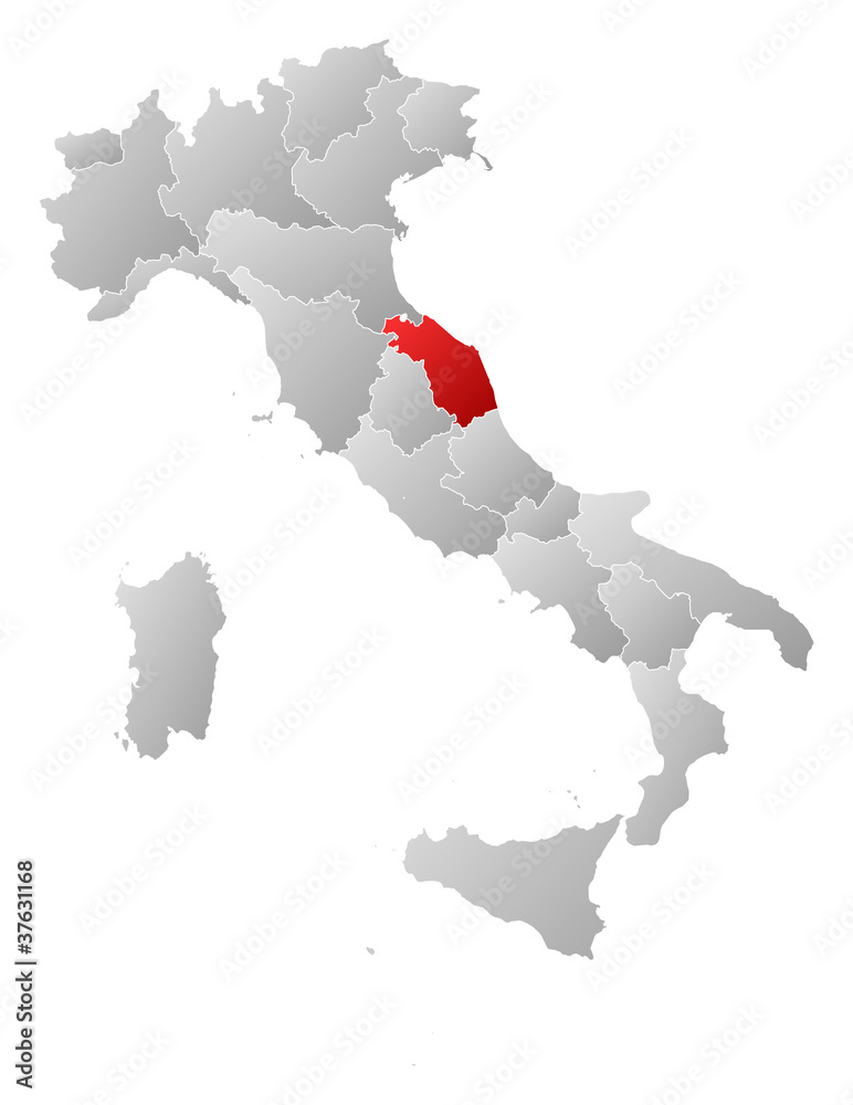 Obraz premium Map of Italy, Marche highlighted