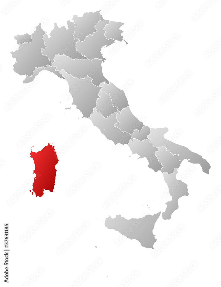 Map of Italy, Sardinia highlighted