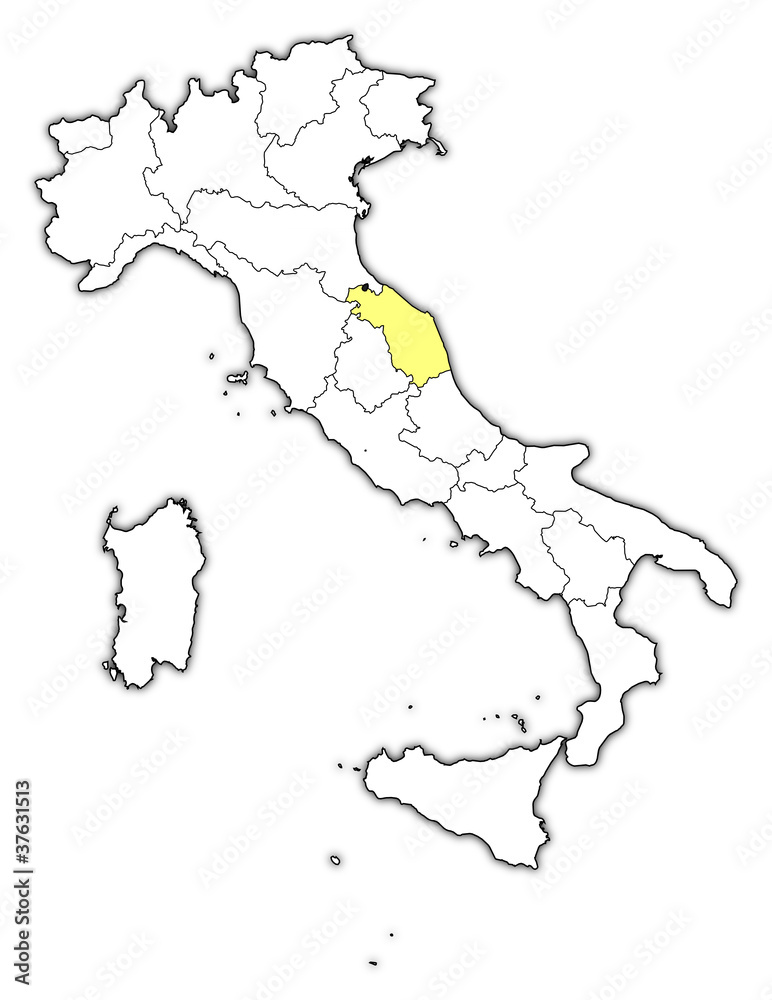 Obraz premium Map of Italy, Marche highlighted