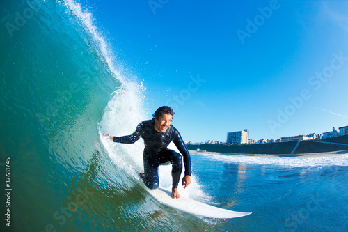 Surfer on Amazing Blue Ocean Wave