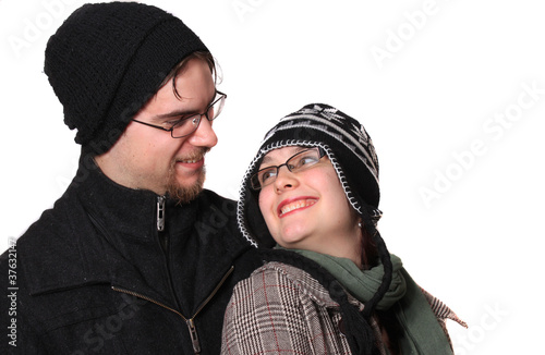 Cute young couple in winter wear