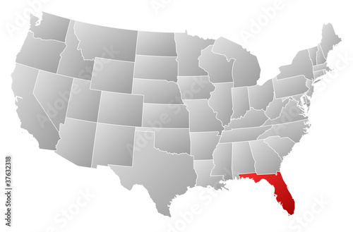 Map of the United States, Florida highlighted