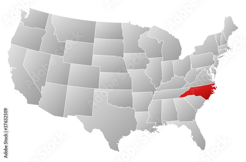 Map of the United States, North Carolina highlighted