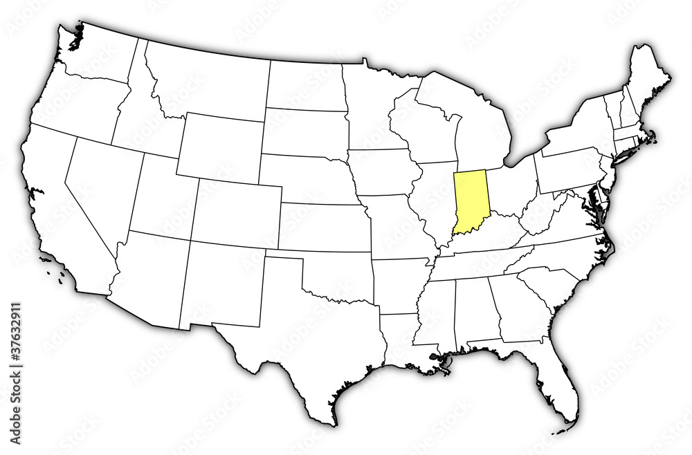 Obraz premium Map of the United States, Indiana highlighted