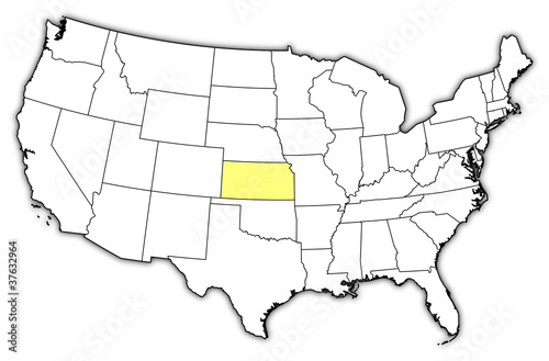 Map of the United States, Kansas highlighted