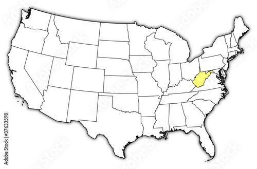 Map of the United States, West Virginia highlighted