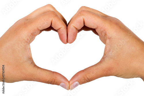 Shape of the heart made by female hands isolated on white