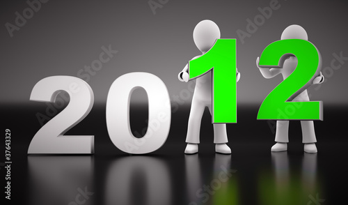 New year 2012 shape with two 3d characters on black background