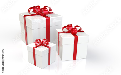 Gift Boxes. Set of 3 Gift Boxes. Red Ribbons