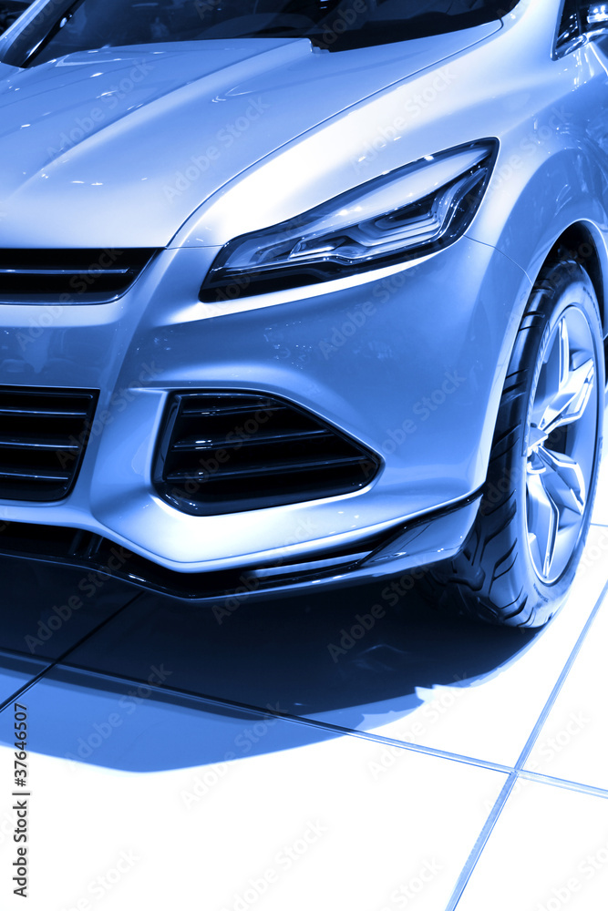 Front end of concept car in blue color tone