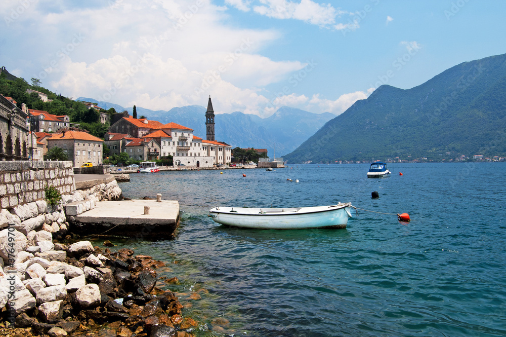 Obraz premium Quiet historic town of Perast with white houses, Montenegro