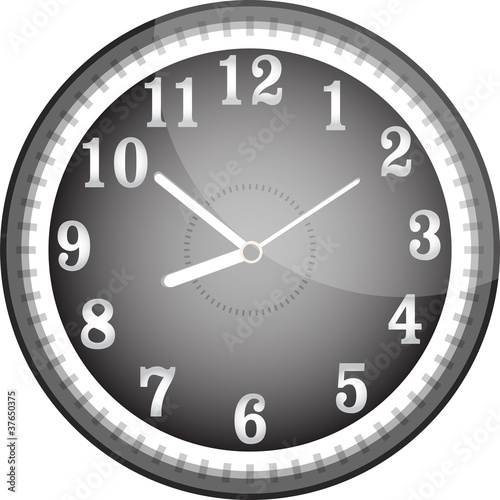 Silver vector wall clock with black face