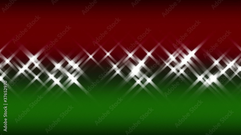 Sparkling Red and Green Loop - Perfectly seamless (no fade) loop features red and green gradient with white gleaming sparkles across the horizontal center of the screen