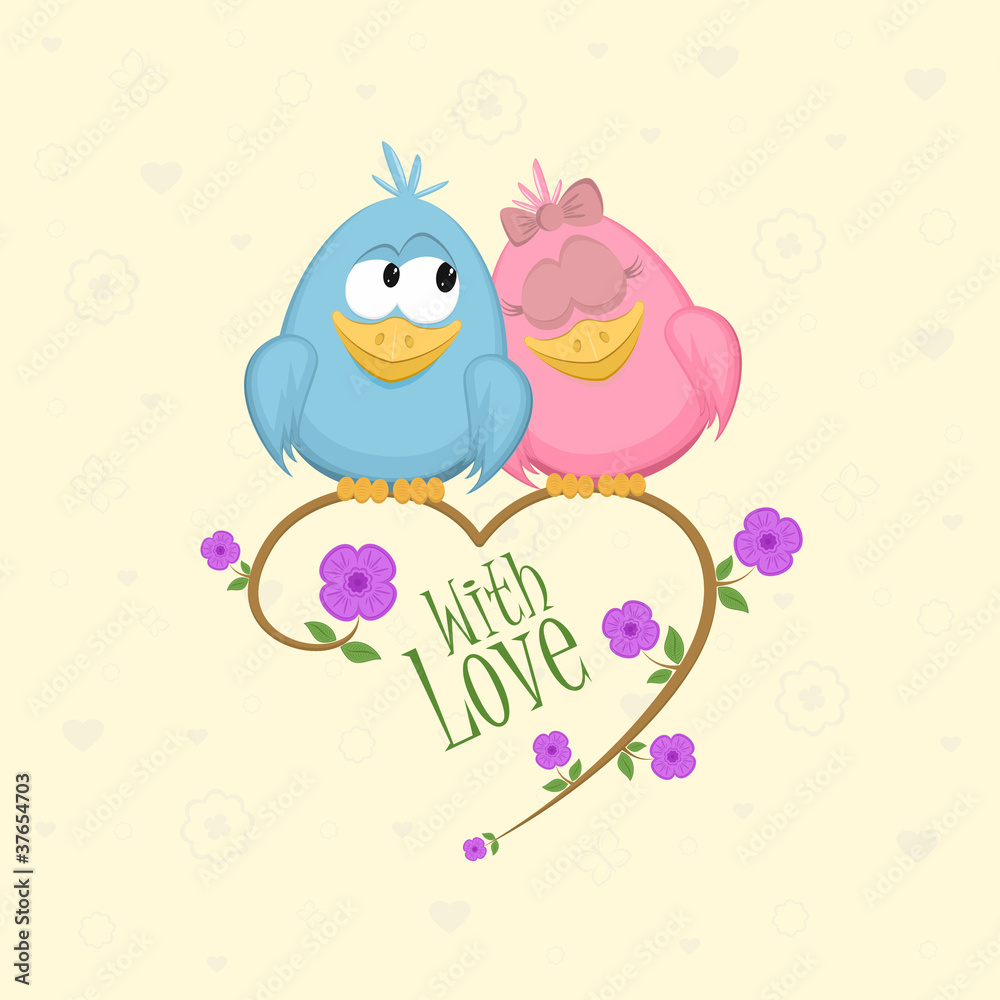 Love birds on the branch, vector illustration