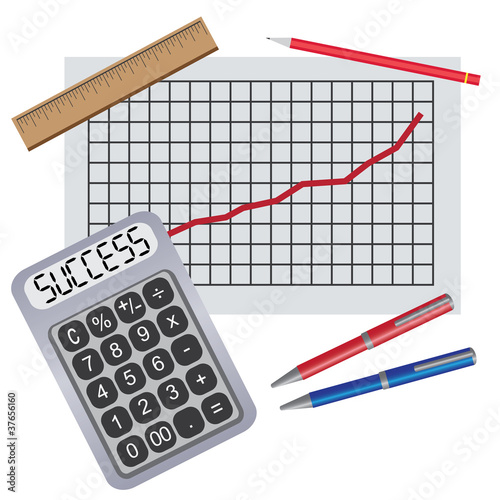 Calculator with writing success near chart with progress.