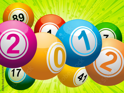 2012 bingo lottery balls on green