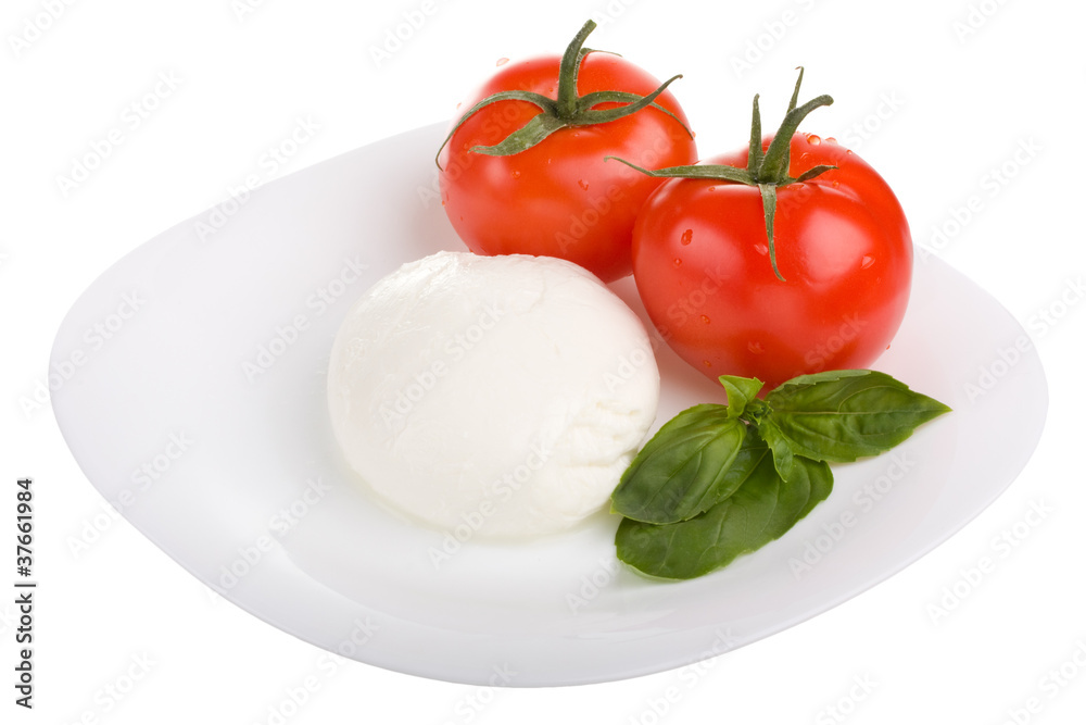 Tomatoes with mozzarella and basil