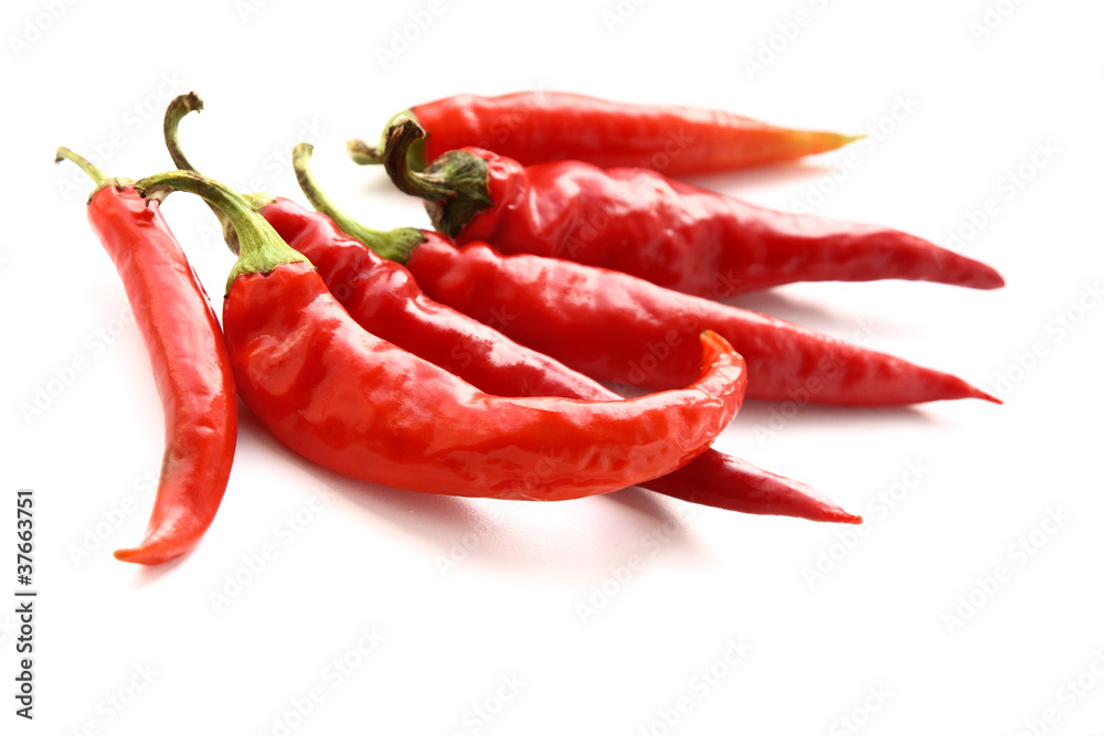 Red hot peppers on white background Red hot peppers on white background