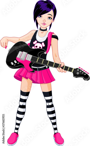 Rock star girl playing guitar