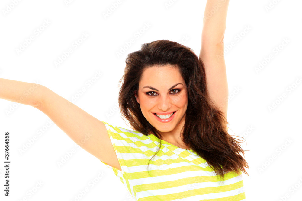 Happy woman isolated over white Happy woman isolated over white