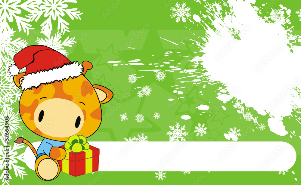 Fototapeta premium giraffe baby cartoon xmas background