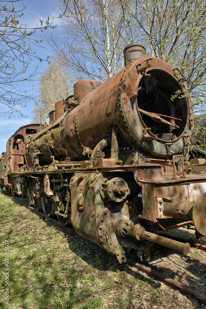 Naklejka premium Corroded steam locomotive in Hermekeil