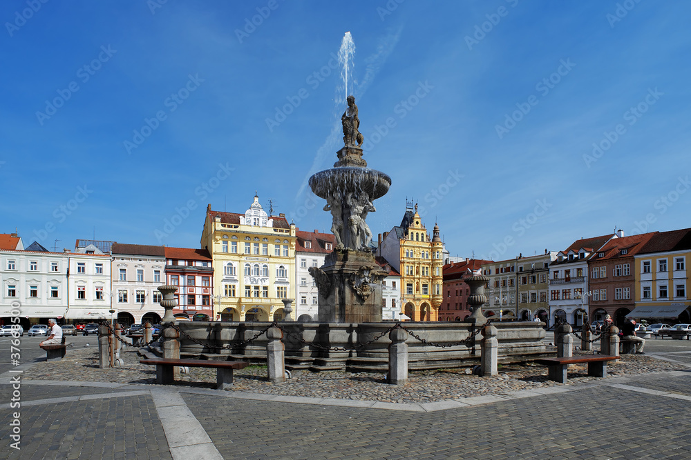 Fountain Samson in Ceske Budejovice, Czech Republic