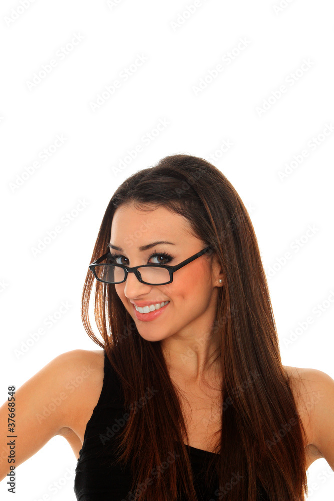 business woman smiling - isolated over white business woman smiling - isolated over white