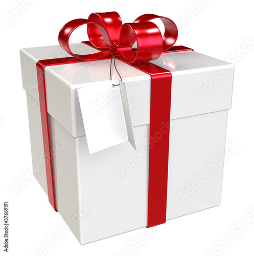 Gift Box with Tag, Isolated.