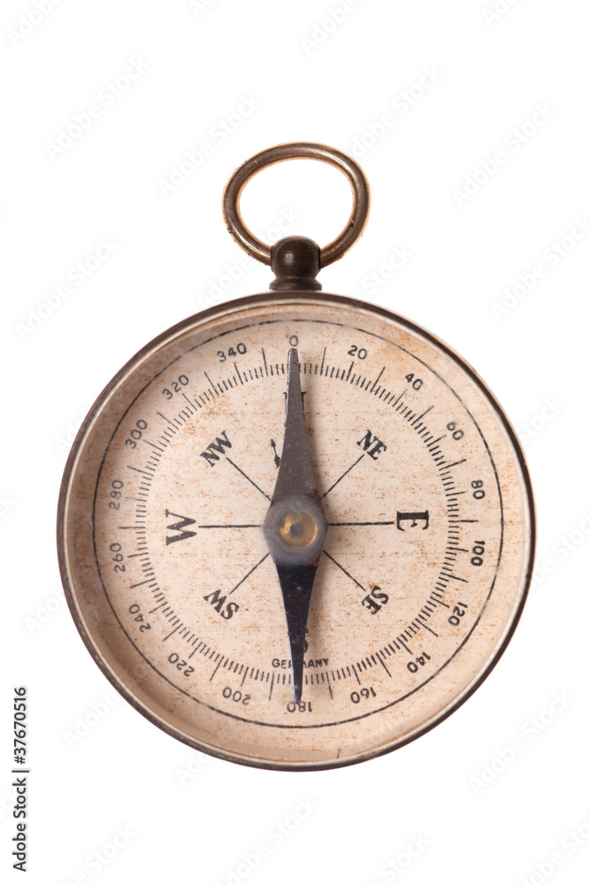 Vintage compass isolated on white