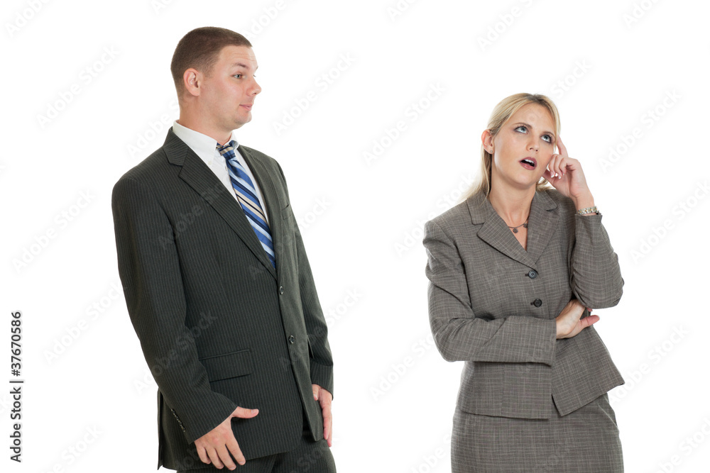 Business woman frustrated with business man
